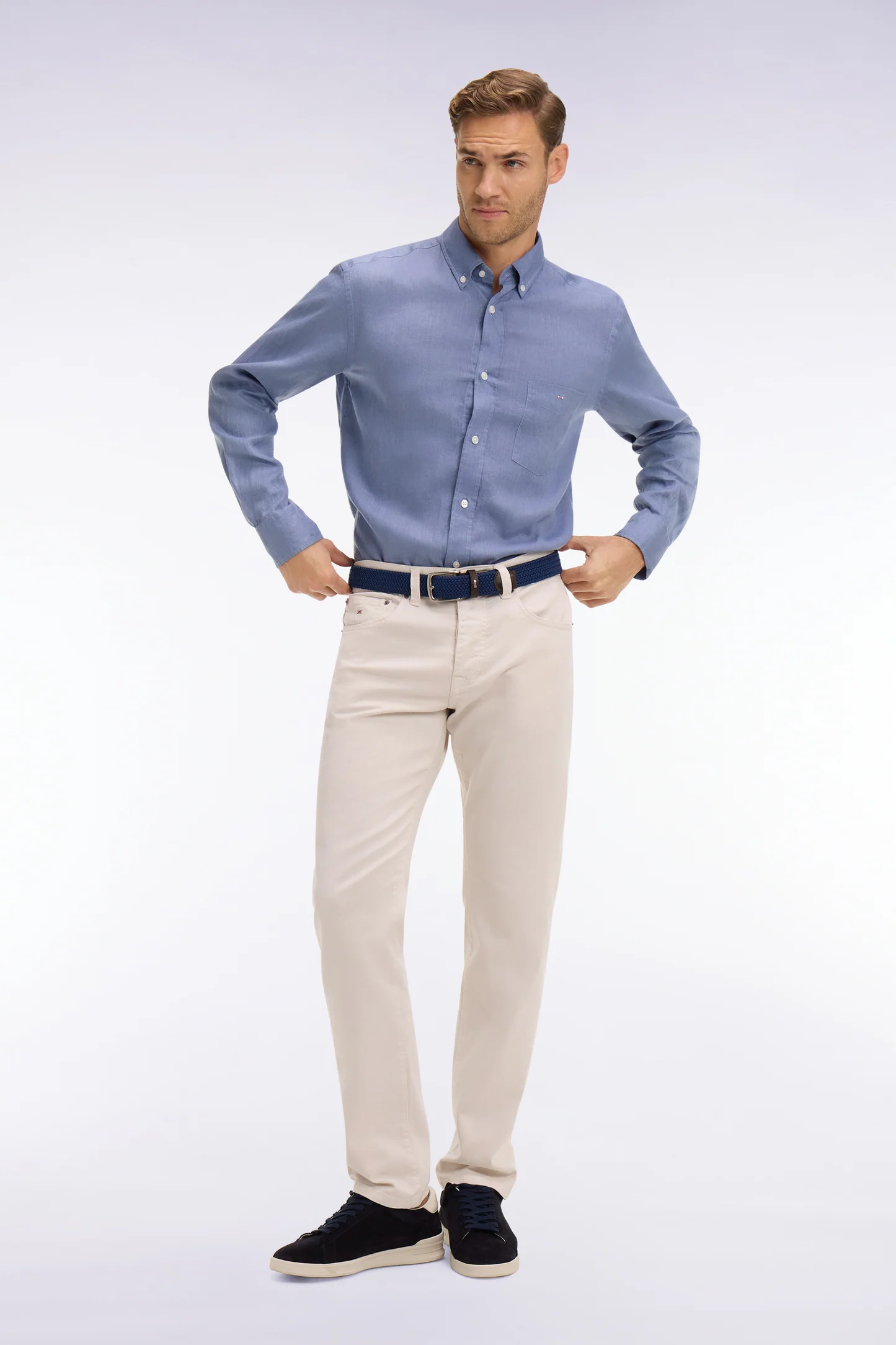 Chemise EDEN PARK en lin bleu coupe droite 06F0