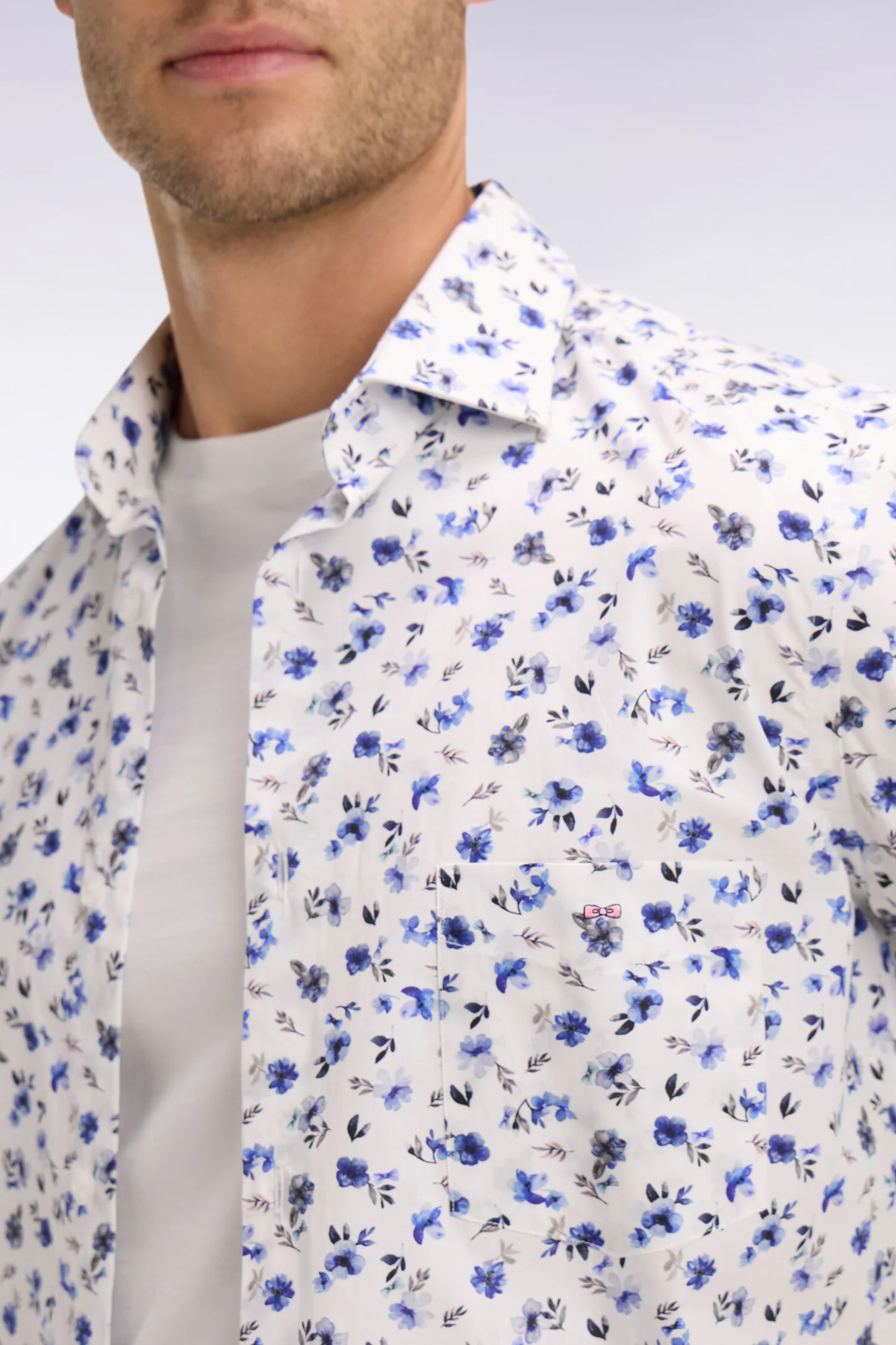 Chemise EDEN PARK en popeline de coton imprimé floral bleu coupe slim 06F5 – Image 3