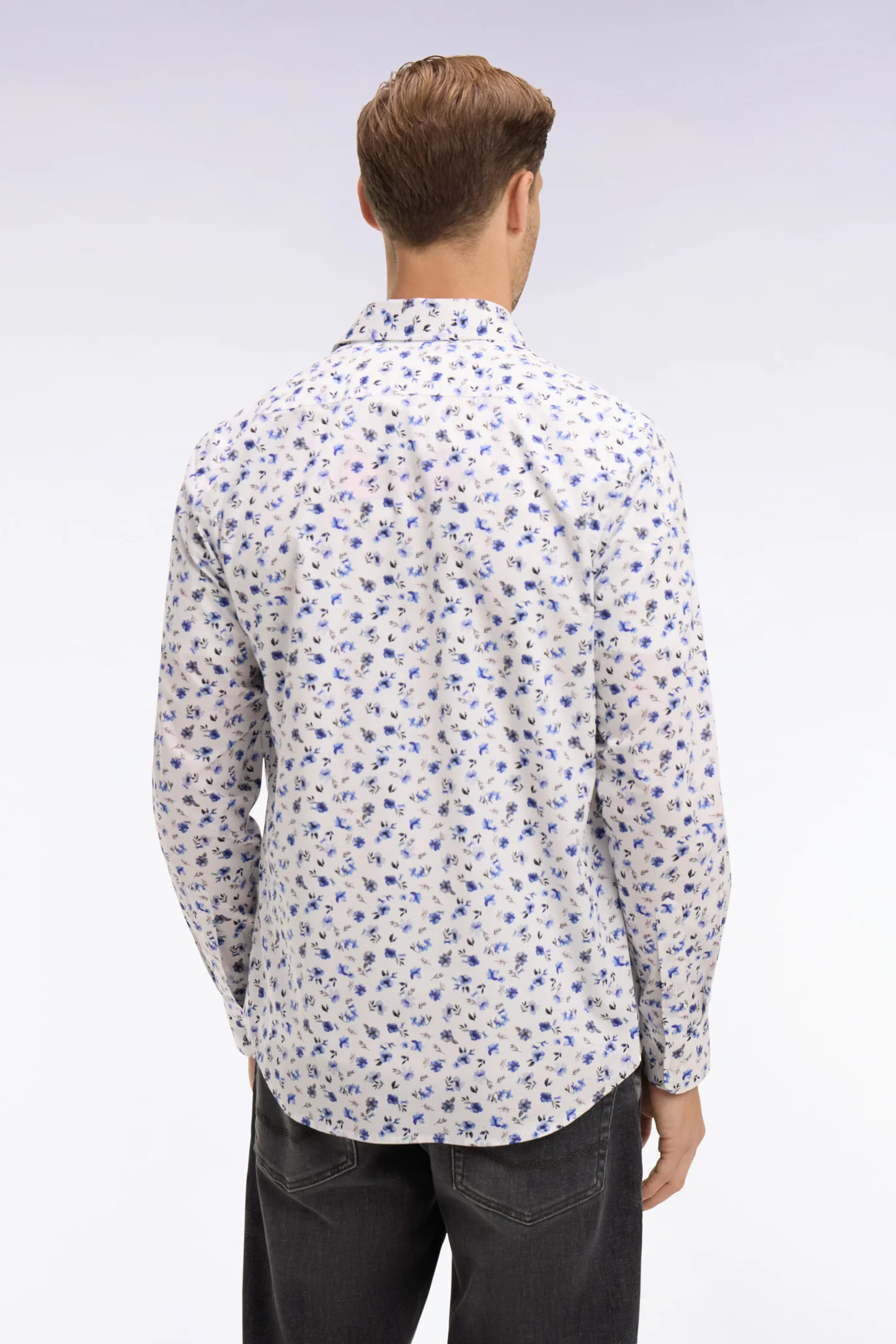 Chemise EDEN PARK en popeline de coton imprimé floral bleu coupe slim 06F5 – Image 4