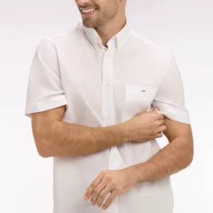 Chemise à manches courtes EDEN PARK en coton jacquard blanc 06EV