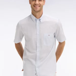 Chemise à manches courtes EDEN PARK en coton jacquard rayé bleu ciel 06EW