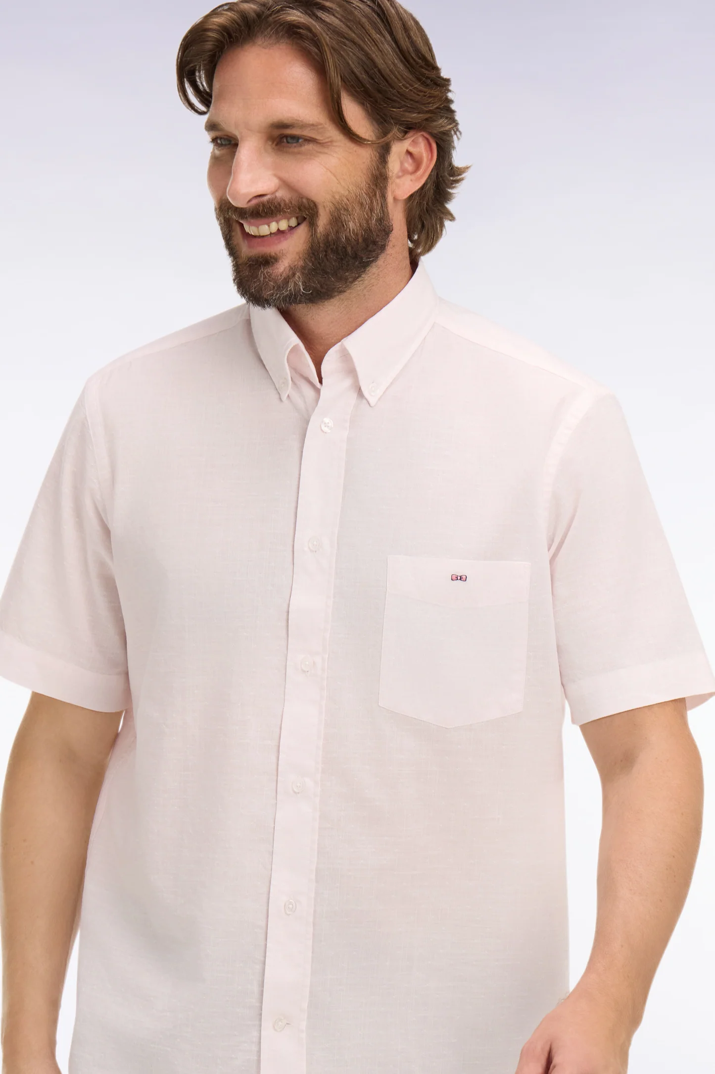 Chemise à manches courtes EDEN PARK en coton jacquard rayé rose 06EY – Image 2