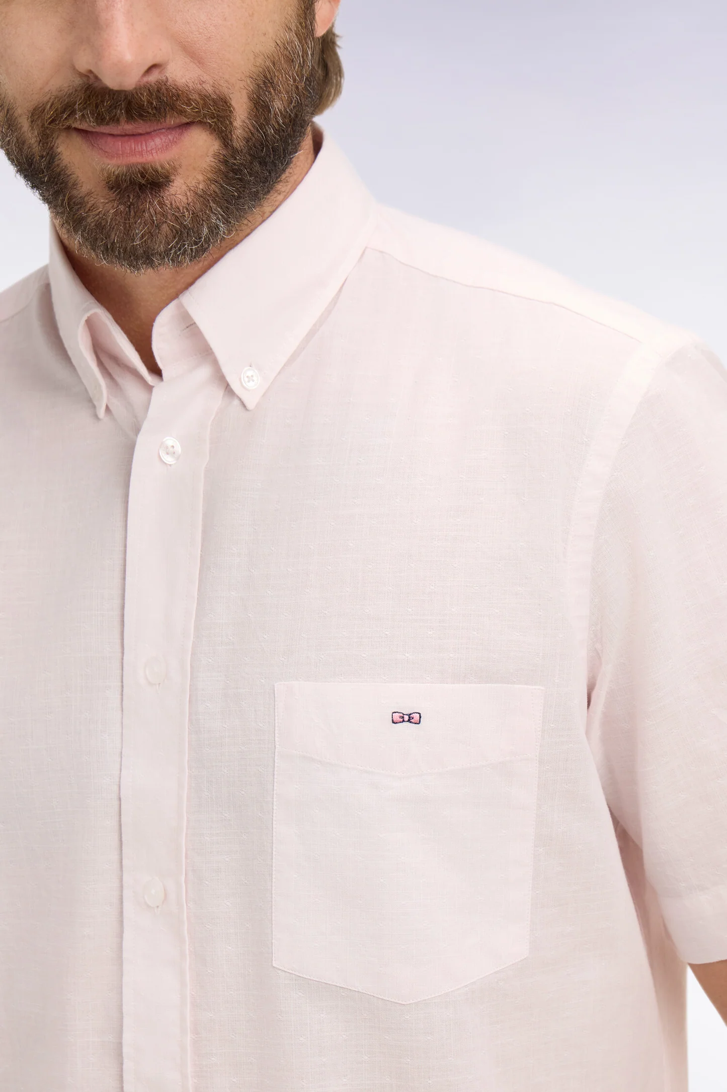 Chemise à manches courtes EDEN PARK en coton jacquard rayé rose 06EY – Image 3