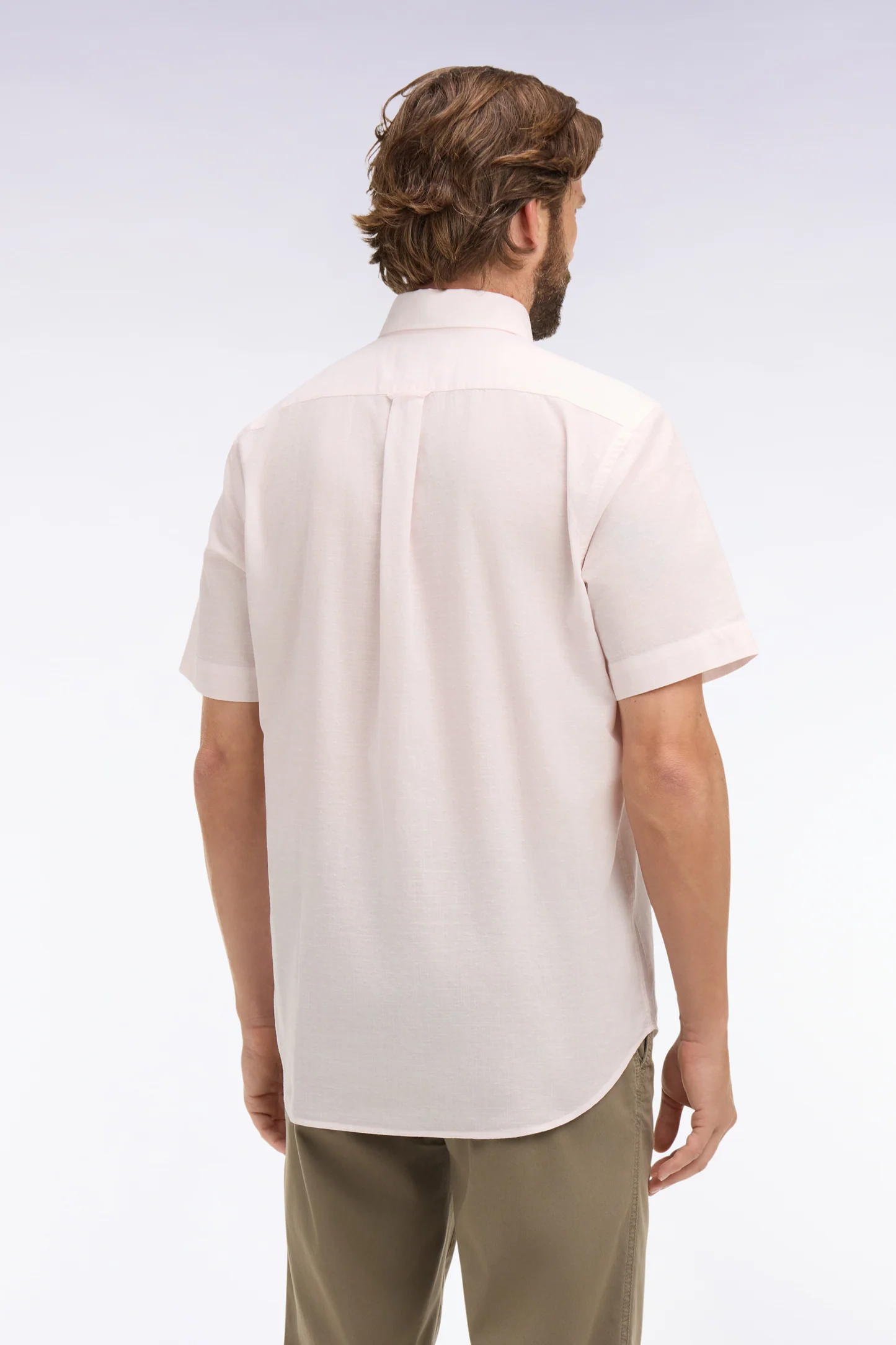 Chemise à manches courtes EDEN PARK en coton jacquard rayé rose 06EY – Image 4