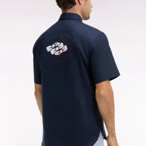 Chemise à manches courtes EDEN PARK en coton marine broderie dos 06EU