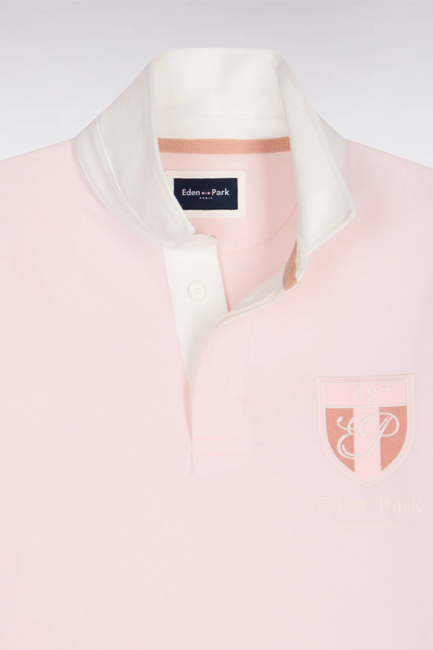 Maillot à manches courtes EDEN PARK en jersey de coton rose écusson brodé 06FE – Image 5