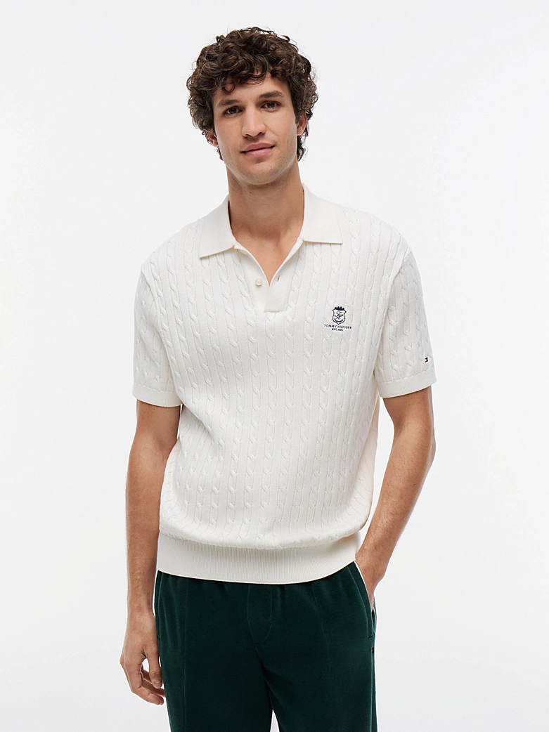 Polo TH en maille torsadée à logo brodé 06KA