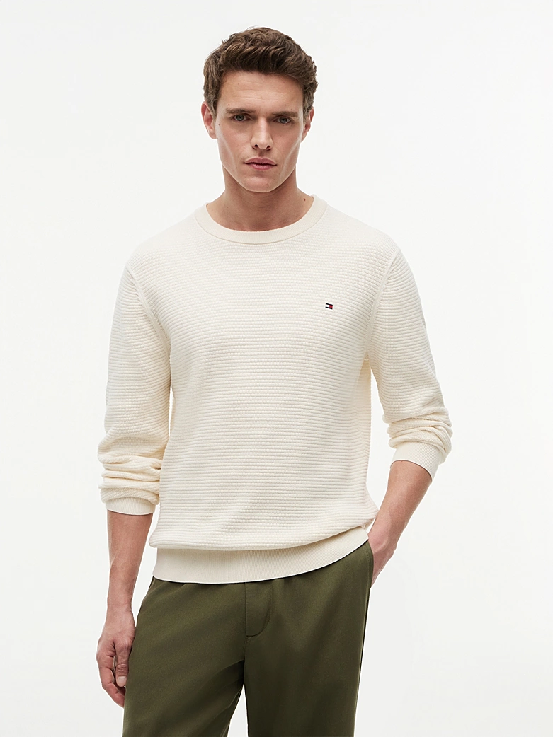 Pull TH structuré tissé teint à col ras-du-cou 06HX