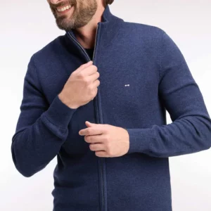 Cardigan zippé EDEN PARK en laine et coton bleu 06RR