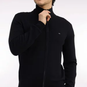 Cardigan zippé EDEN PARK en laine et coton noir 06RT