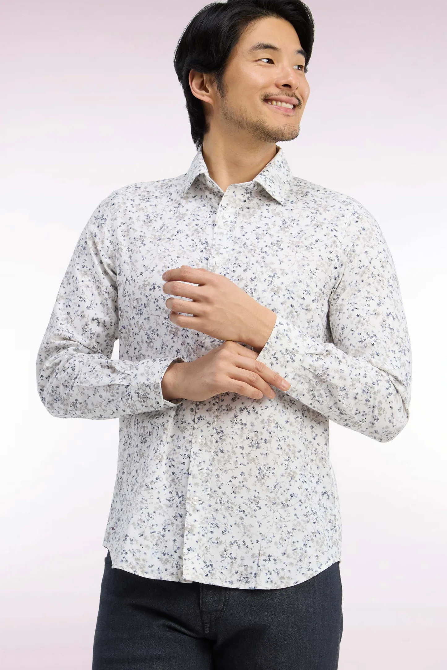 Chemise EDEN PARK en coton écru à micromotifs coupe ajustée 06RN