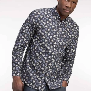 Chemise EDEN PARK en coton marron à micromotifs fleurs 06RM
