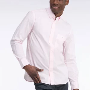 Chemise en coton blanc tissé à rayures roses EDEN PARK 06RG