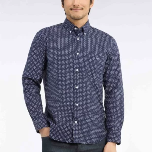 Chemise en popeline de coton marine à micromotifs bleus EDEN PARK 06RK