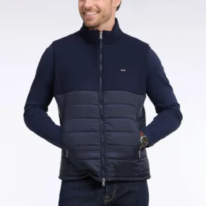 Doudoune sans manches bimatière EDEN PARK en nylon et flanelle marine 06VD