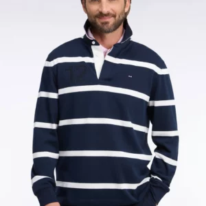 Maillot manches longues EDEN PARK en jersey de coton marine rayé broderie dos 06RZ
