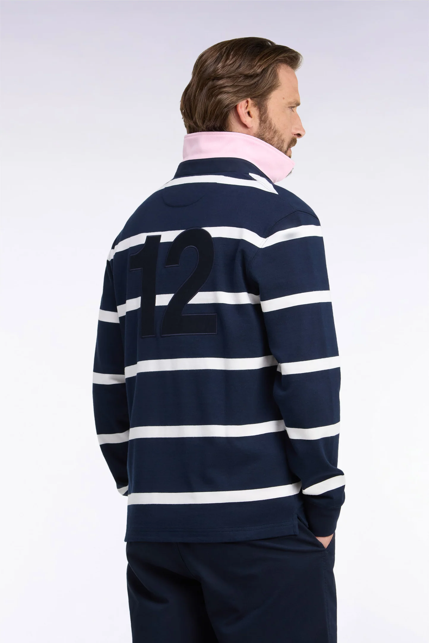 Maillot manches longues EDEN PARK en jersey de coton marine rayé broderie dos 06RZ – Image 3