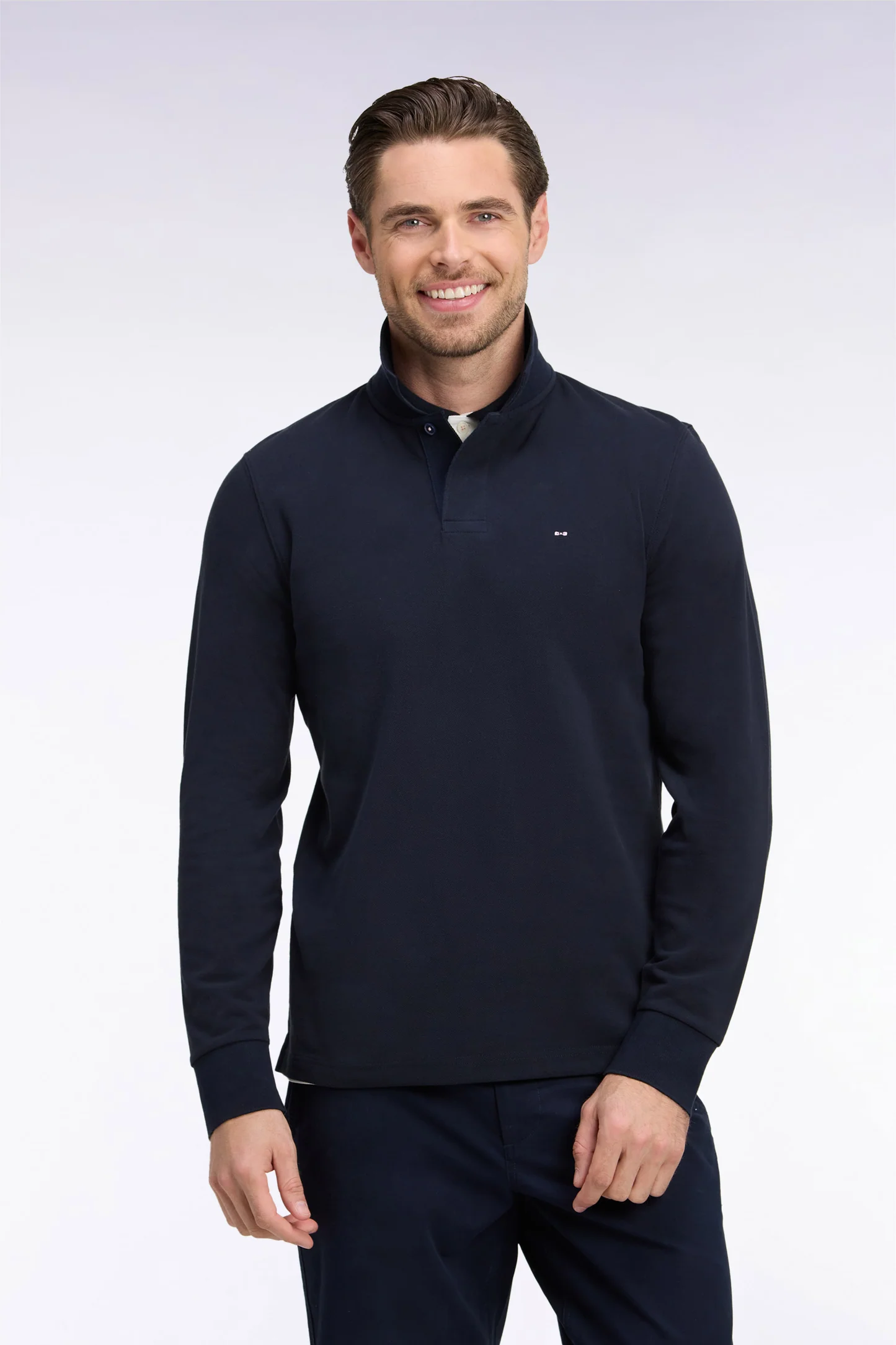 Polo à manches longues EDEN PARK en piqué coton marine broderie dos 06SA – Image 4