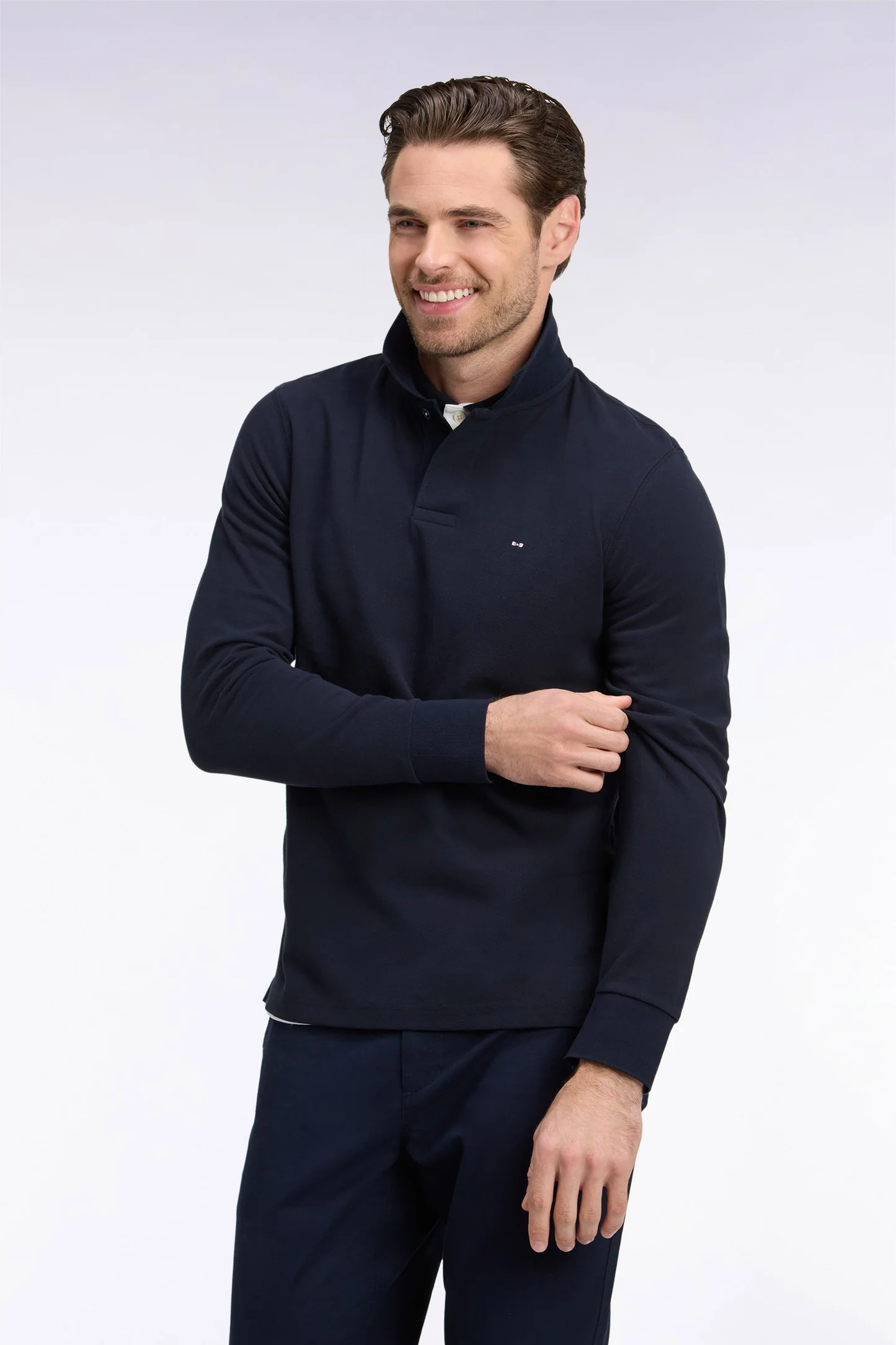 Polo à manches longues EDEN PARK en piqué coton marine broderie dos 06SA – Image 3