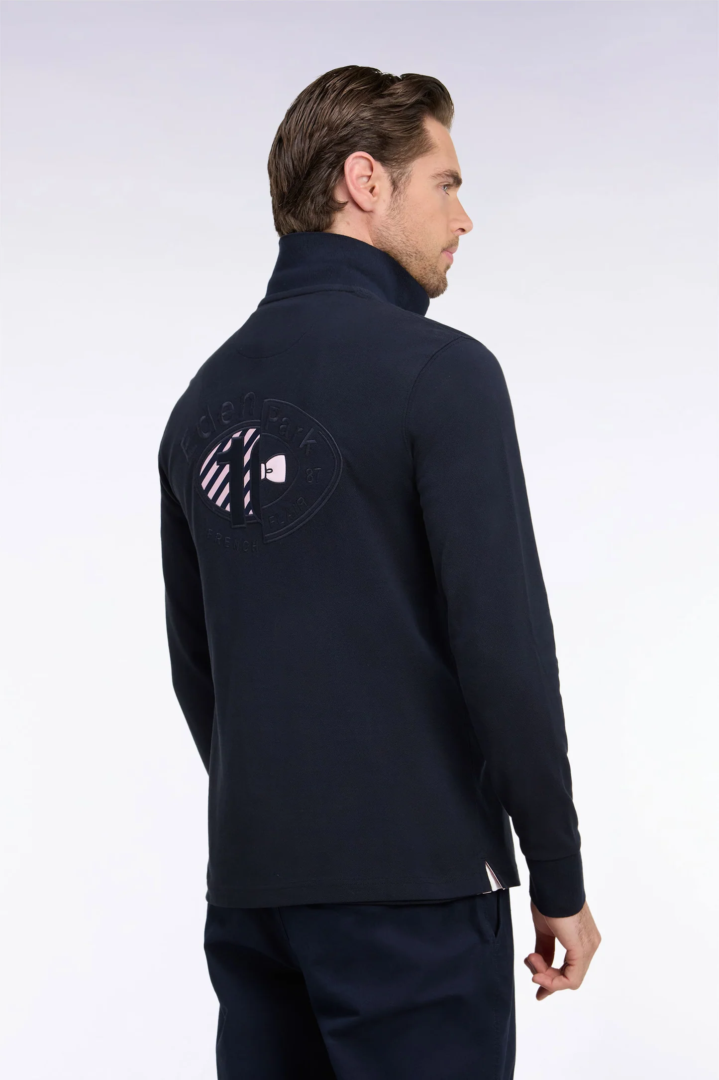 Polo à manches longues EDEN PARK en piqué coton marine broderie dos 06SA