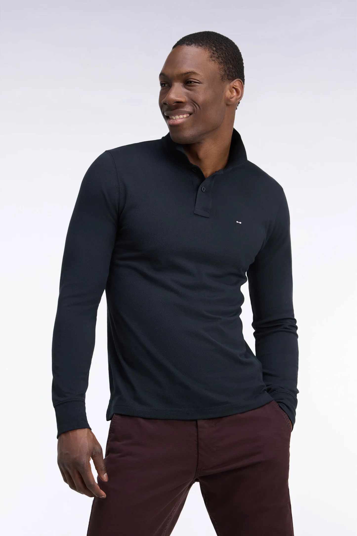 Polo manches longues EDEN PARK en coton Pima noir 06S7