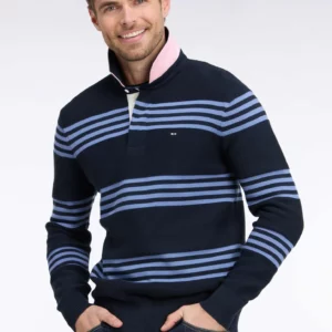 Pull à col maillot EDEN PARK en coton bleu et marine 06SL