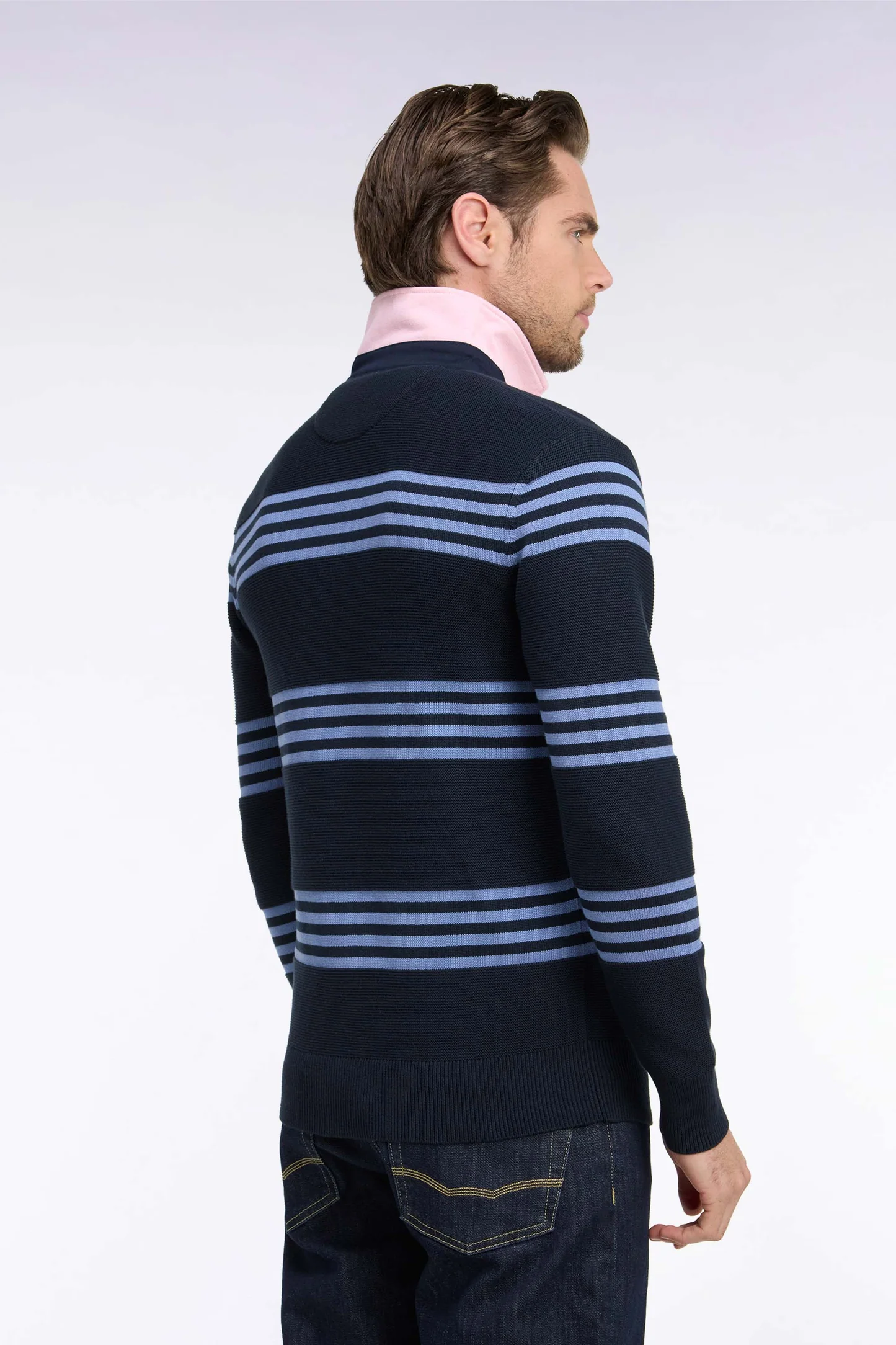 Pull à col maillot EDEN PARK en coton bleu et marine 06SL – Image 5