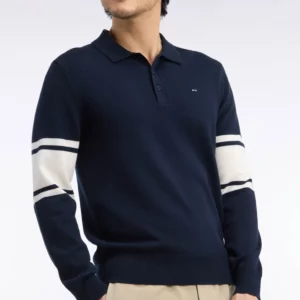 Pull à col polo EDEN PARK en jersey de laine mérinos marine 06SN