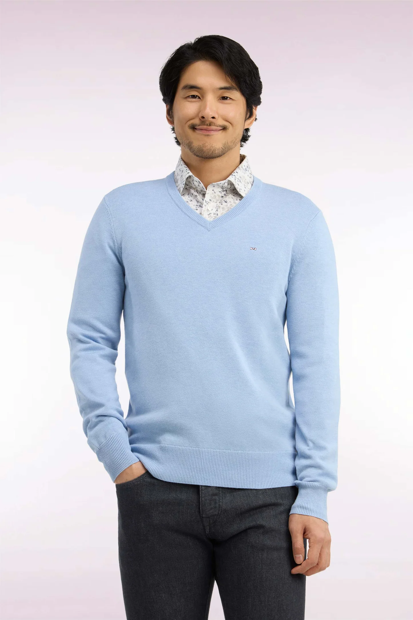 Pull col V EDEN PARK en laine et coton ciel 06SG – Image 2