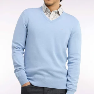 Pull col V EDEN PARK en laine et coton ciel 06SG