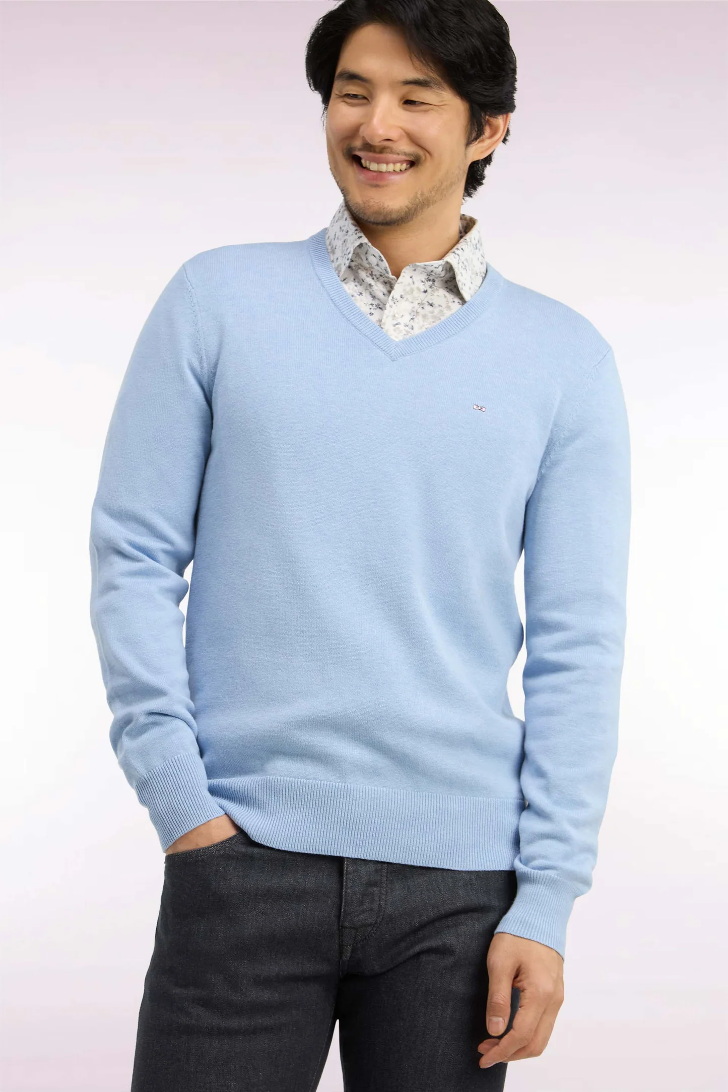 Pull col V EDEN PARK en laine et coton ciel 06SG