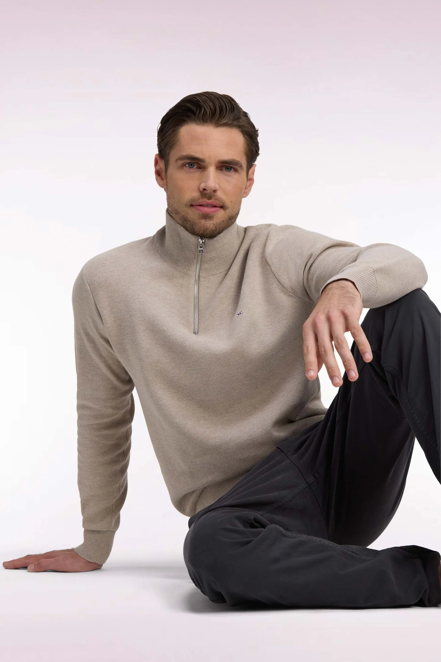 Pull col camionneur EDEN PARK en coton beige 06SJ