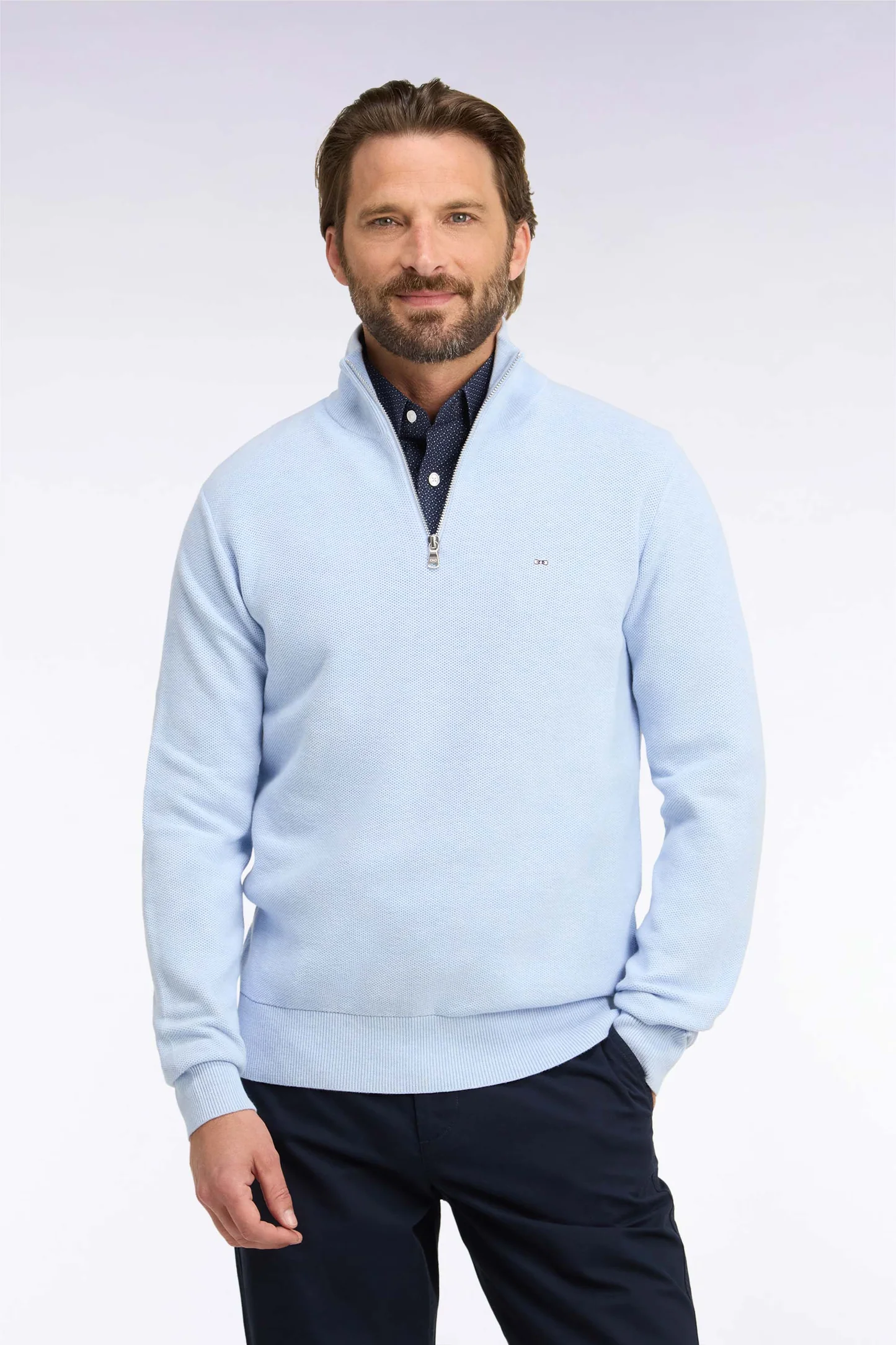 Pull col camionneur EDEN PARK en coton bleu ciel 06SK – Image 2