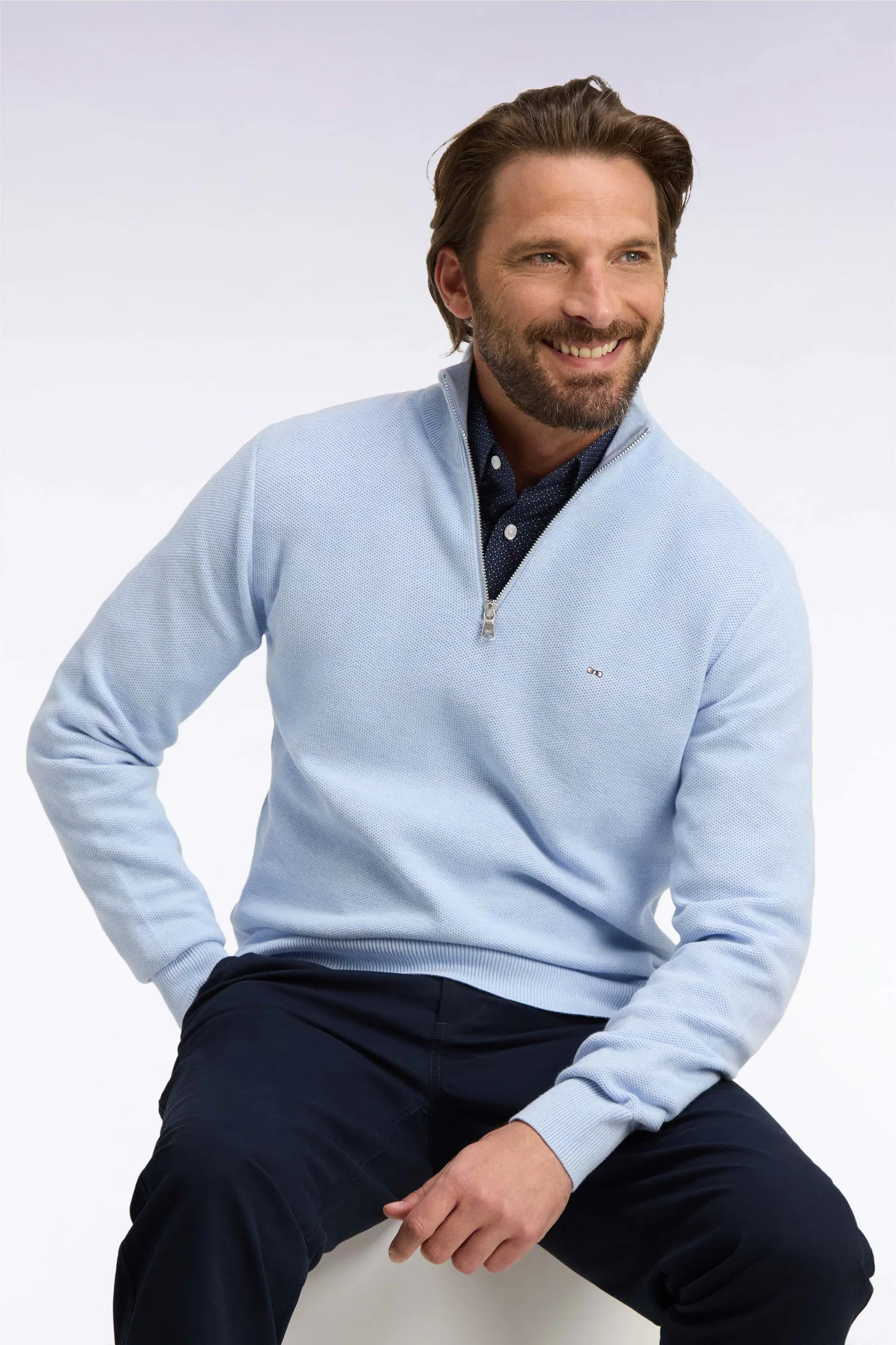 Pull col camionneur EDEN PARK en coton bleu ciel 06SK