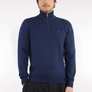 Pull col camionneur EDEN PARK en laine et coton bleu 06SD