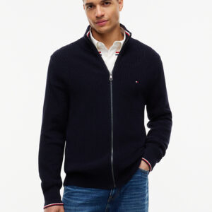 Pull côtelé TH zippé à liseré sur les poignets 06UX