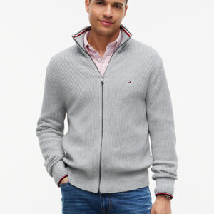 Pull côtelé zippé TH à liseré sur les poignets 06UY