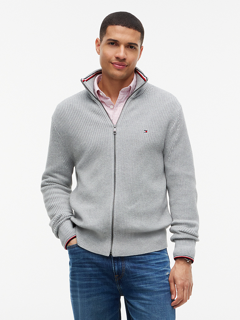 Pull côtelé zippé TH à liseré sur les poignets 06UY