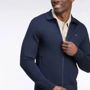 Sweatshirt zippé à col polo EDEN PARK en coton marine 06SS