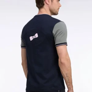 T-shirt EDEN PARK manches courtes marine à manches vert olive 06V4