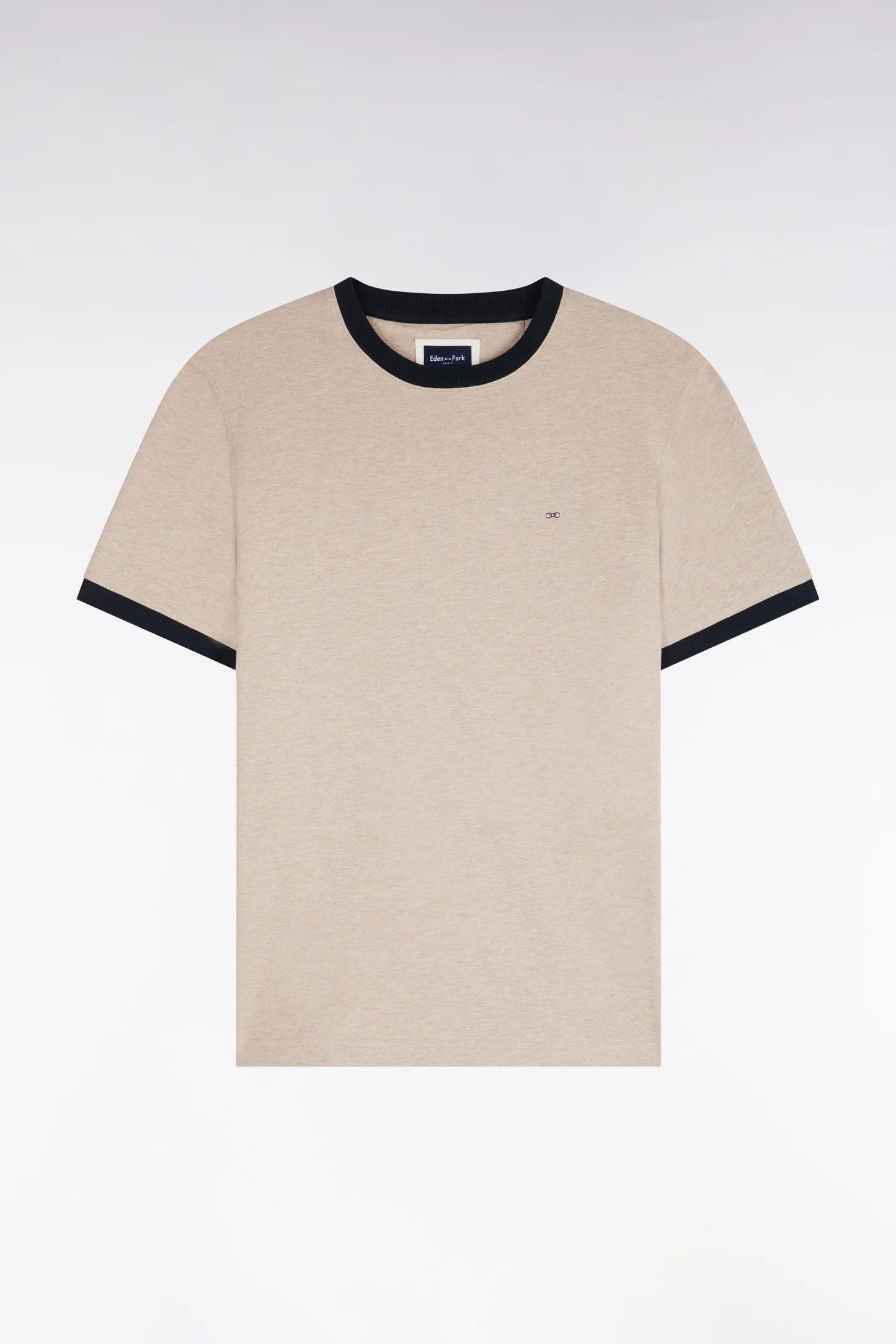T-shirt manches courtes EDEN PARK en coton beige bords-côtes marine 06V5 – Image 4