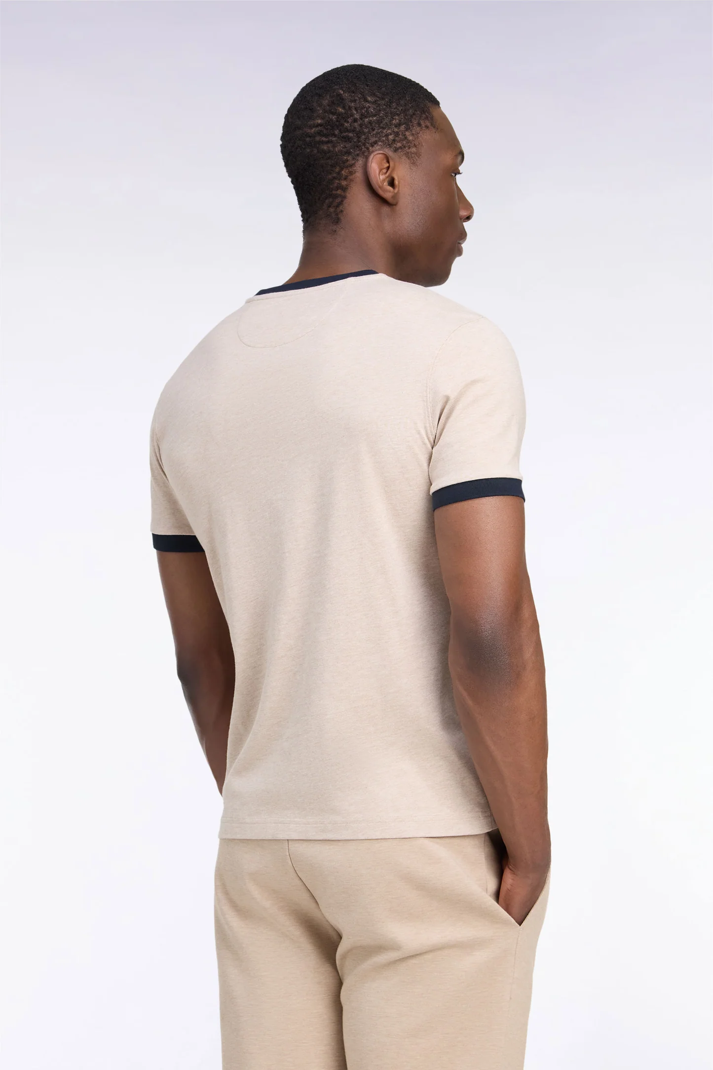 T-shirt manches courtes EDEN PARK en coton beige bords-côtes marine 06V5 – Image 2