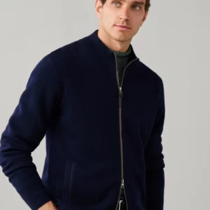 cardigan zippé intégral HACKETT en maille milano en laine mérinos 06XH