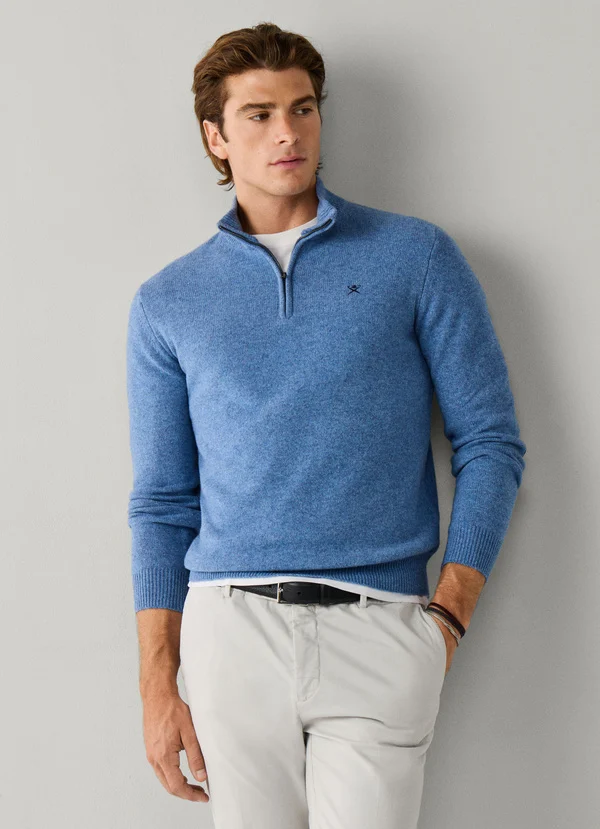 pull HACKETT en laine d'agneau à demi-zip 06XJ