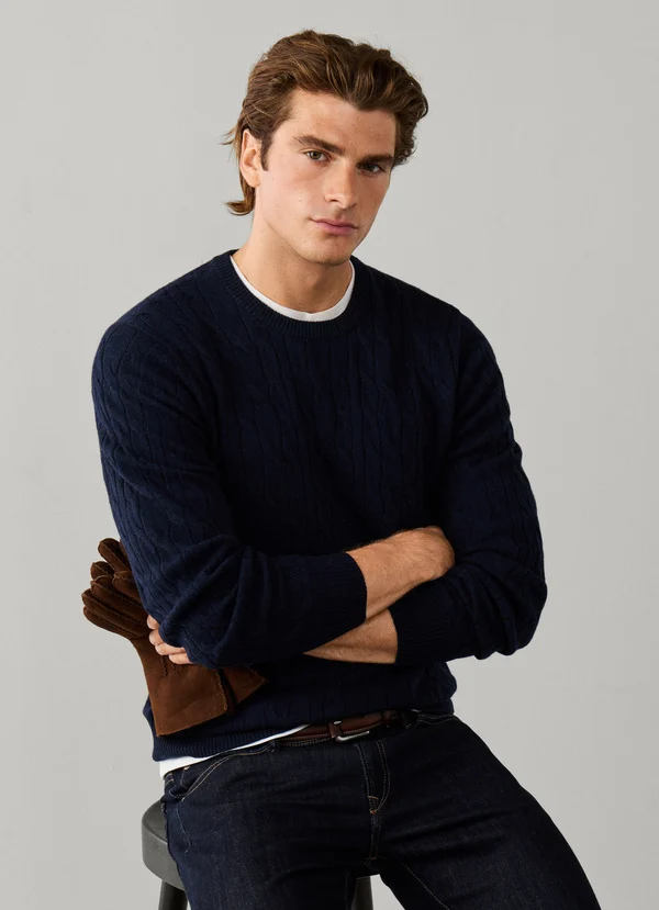 pull HACKETT en laine d'agneau à maille torsadée à col rond 06XG