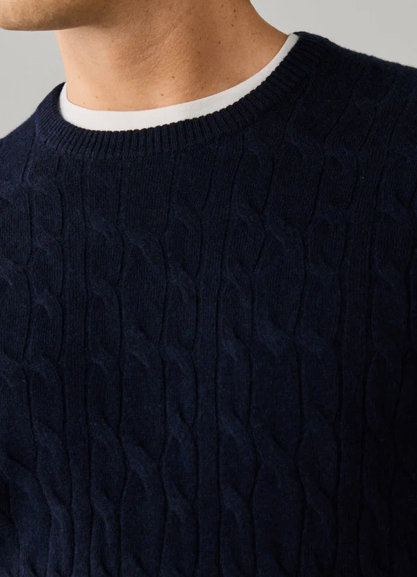 pull HACKETT en laine d'agneau à maille torsadée à col rond 06XG – Image 2