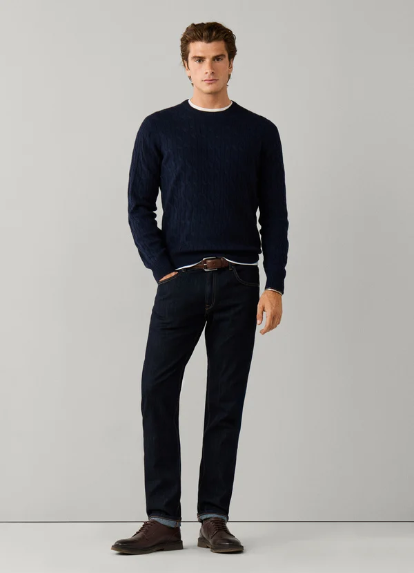 pull HACKETT en laine d'agneau à maille torsadée à col rond 06XG – Image 4