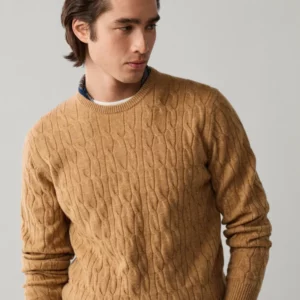 pull HACKETT en laine d'agneau à maille torsadée à col rond 06XS