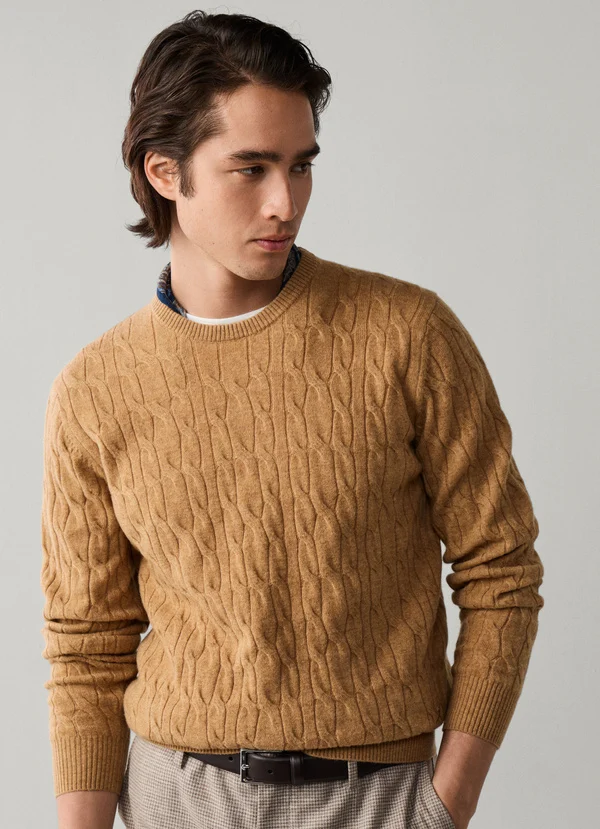 pull HACKETT en laine d'agneau à maille torsadée à col rond 06XS