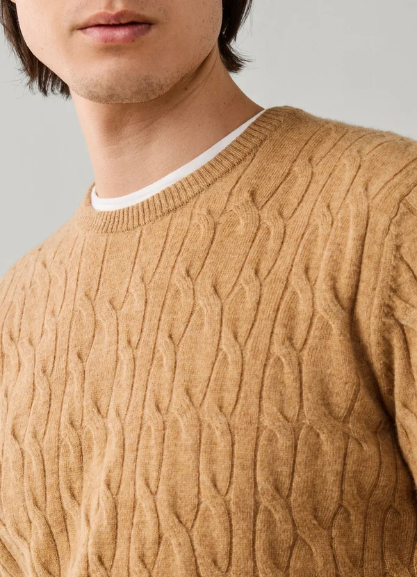 pull HACKETT en laine d'agneau à maille torsadée à col rond 06XS – Image 2